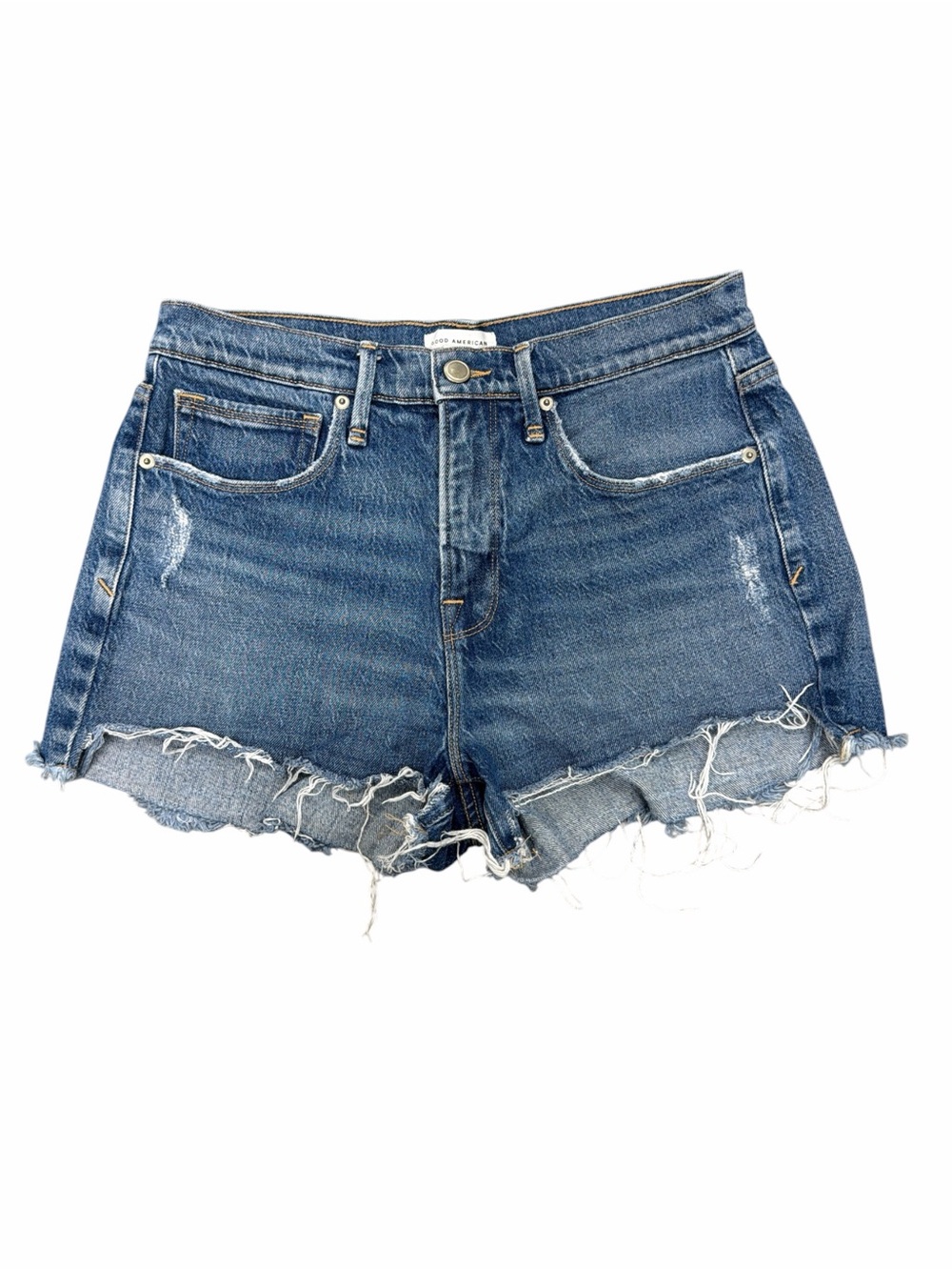 Good American High-Rise Distressed Denim Shorts